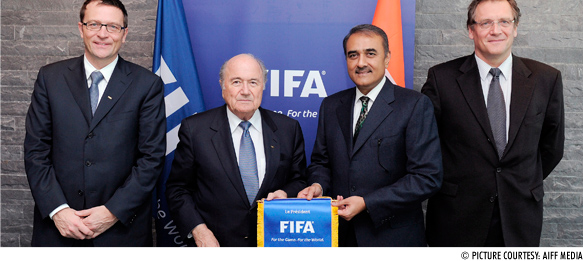 Thierry Regenass, Joseph S. Blatter, Praful Patel and Jérôme Valcke
