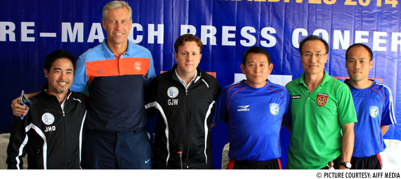Guam assistant coach, Wim Koevermans (India), Gary White (Guam), Chen Kuel Jen (Chinese Taipei), Park Sung Wha (Myanmar) and Chinese Taipei assistant coach